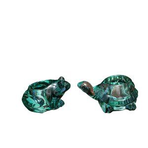 Indiana glass votive set‎ frog and turtle Spanish green glass